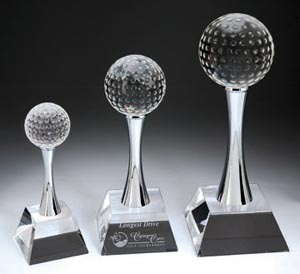 Crystal & Chrome Golf Ball Trophy