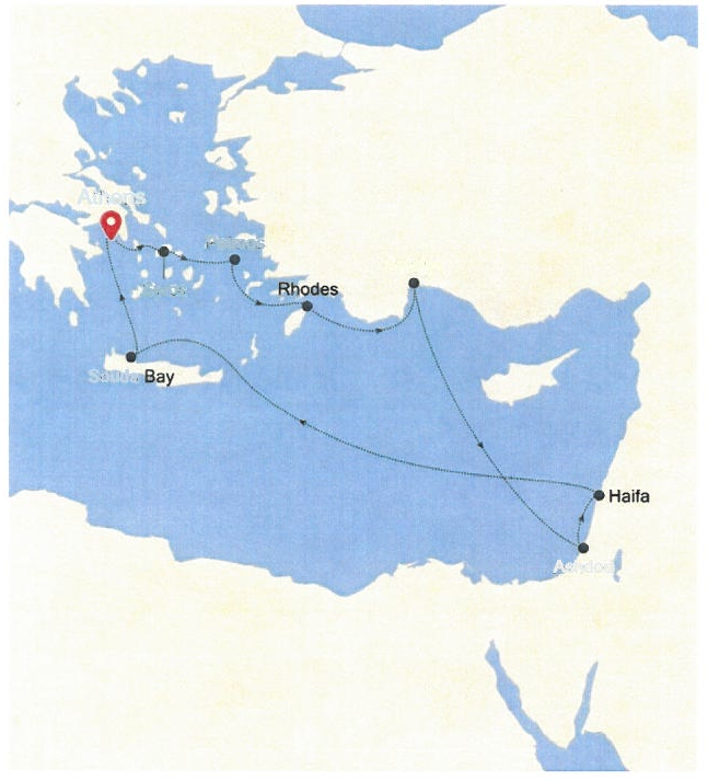 Map of Greek Islands and Holy Land Cruise